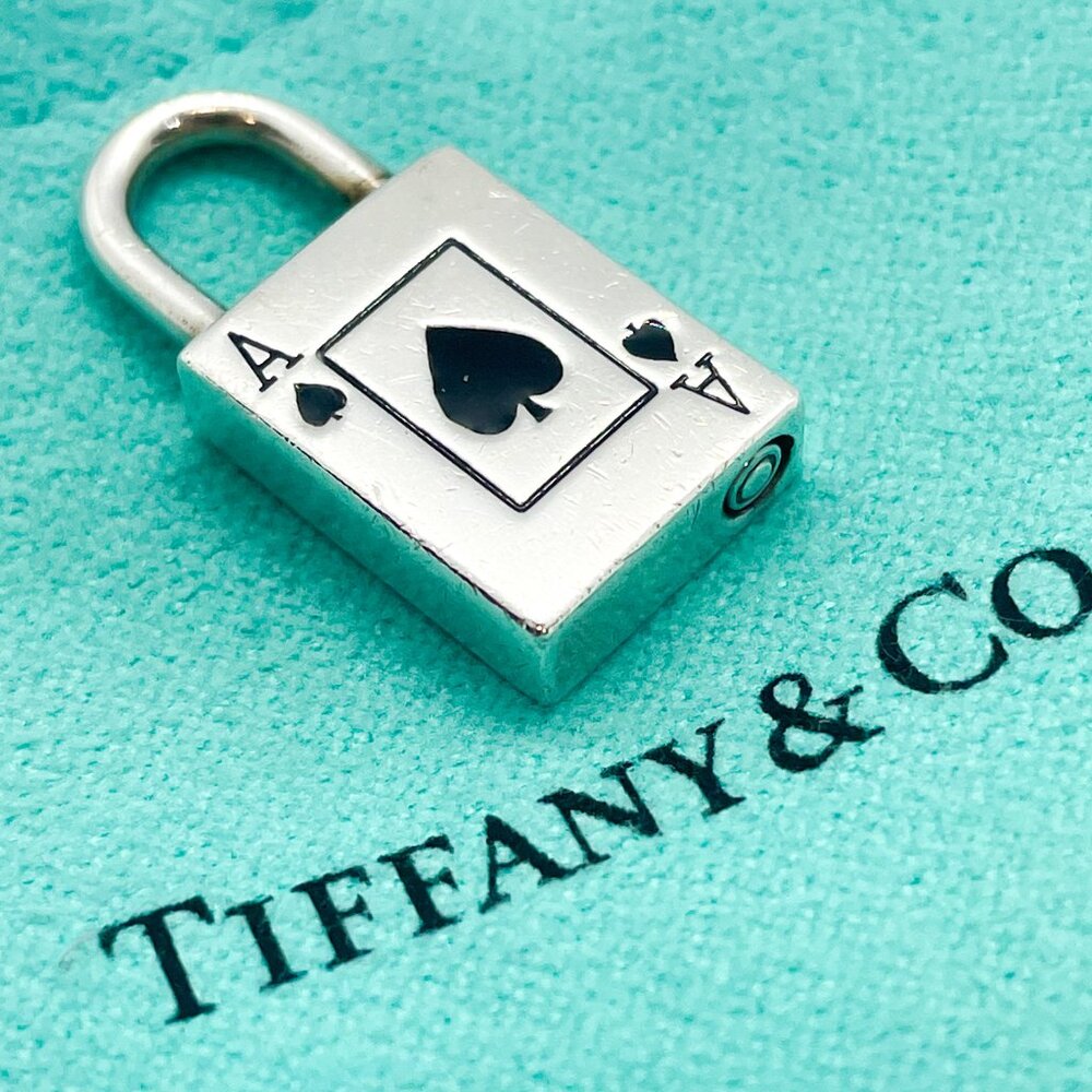 Tiffany & Co. Rare Ace of Spades Black Enamel Padlock Pendant Charm - Picture 3 of 12